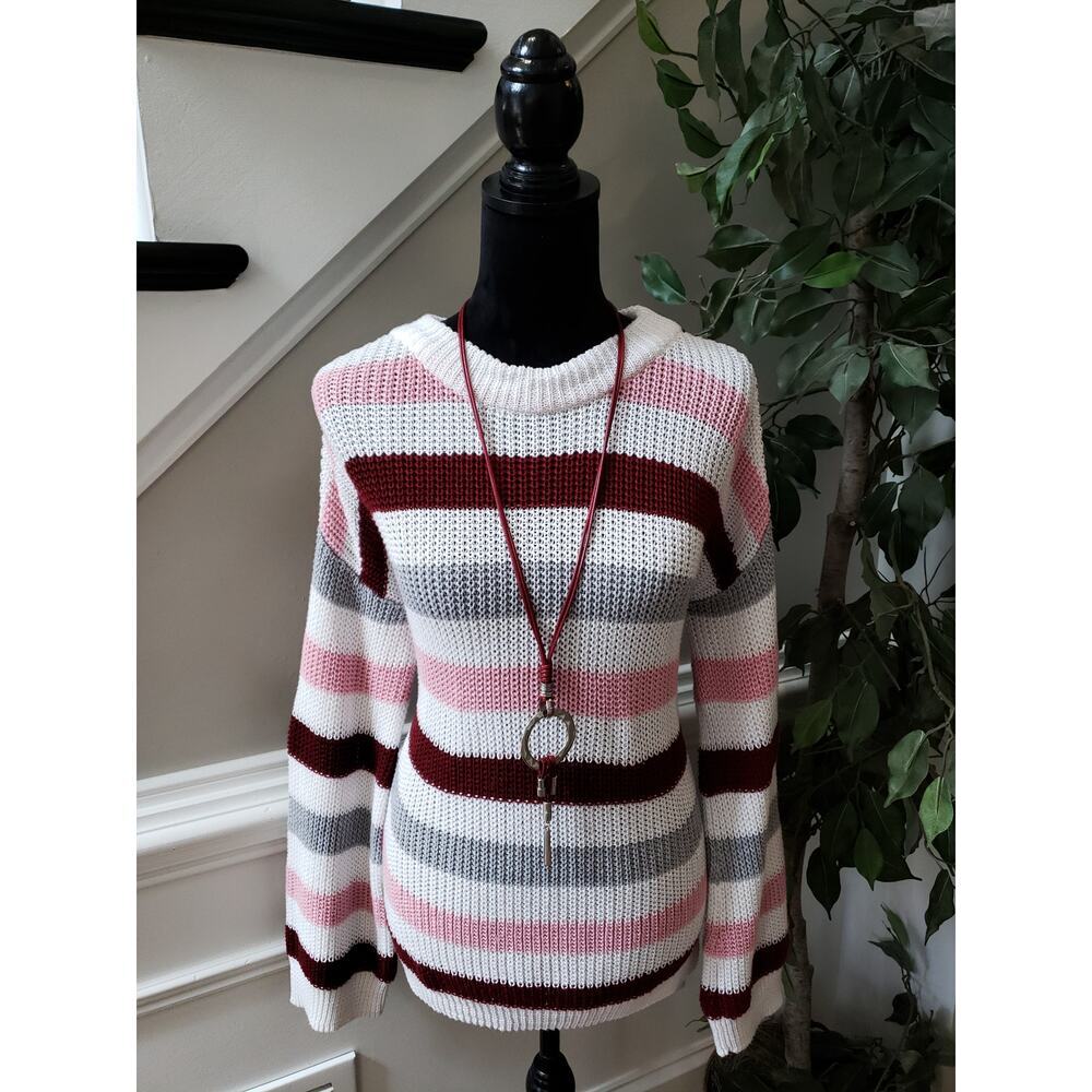 Pink Lily Sweater Women Small Multicolor Crew Neck Long Sleeves Stretched